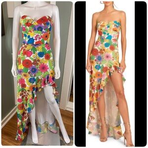 Amanda Uprichard Eden Gown Poppy Floral High Low Rainbow Strapless Maxi Dress S